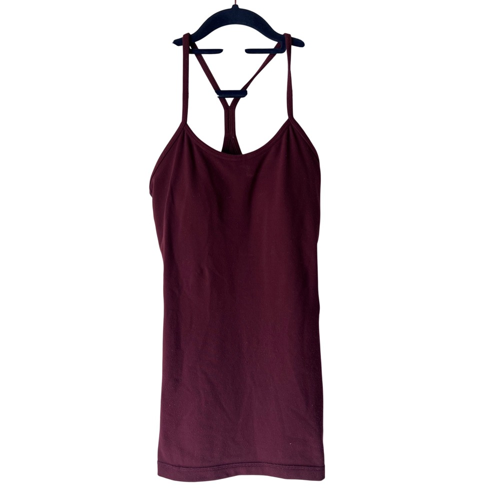Lululemon Power Y Tank Top Burgundy Maroon Size 2 Built-in Bra Yoga Camisole